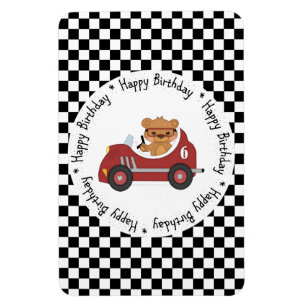 Happy Birthday Black and White Racing Bear Magnet