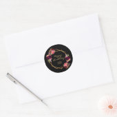 Happy birthday black burgundy floral gold classic round sticker (Envelope)