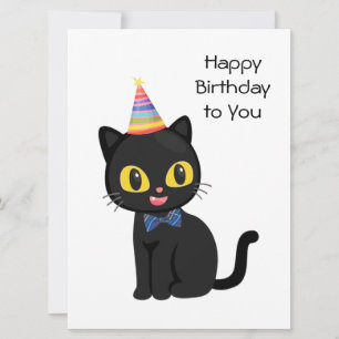 Happy Birthday Black Cat with Party Hat  Card