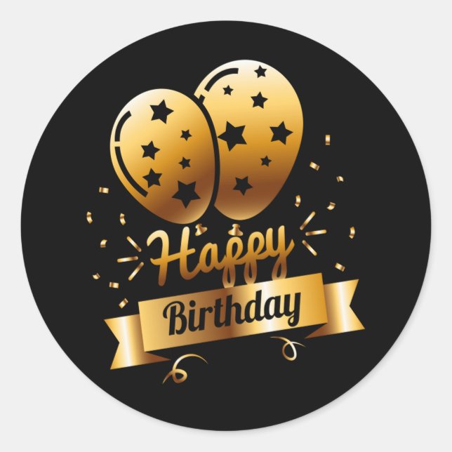 Happy Birthday - Black & Gold 1 S Classic Round Sticker (Front)