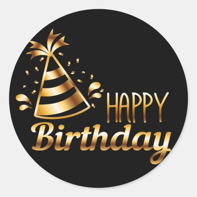 Happy Birthday - Black & Gold 3 S Classic Round Sticker (Front)