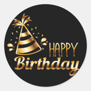 Happy Birthday - Black & Gold 3 S Classic Round Sticker