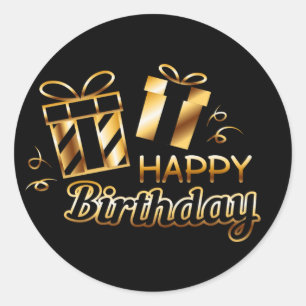 Happy Birthday - Black & Gold 4 S Classic Round Sticker