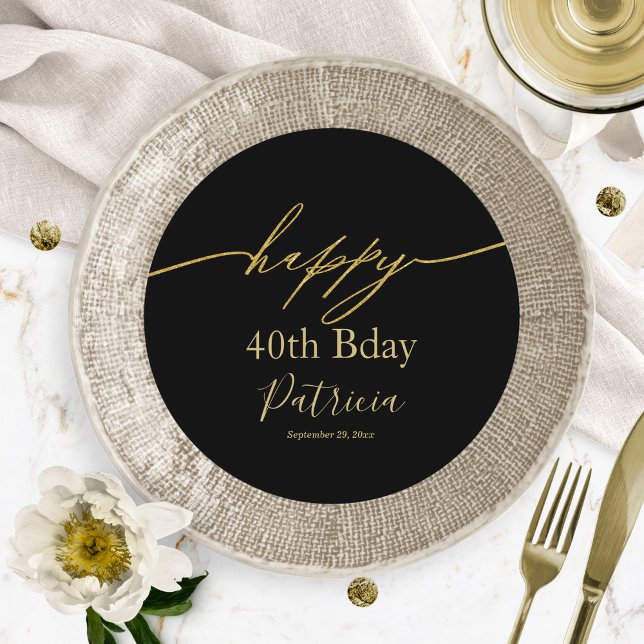 Happy Birthday Black Gold Charger Insert Card (Creator Uploaded)