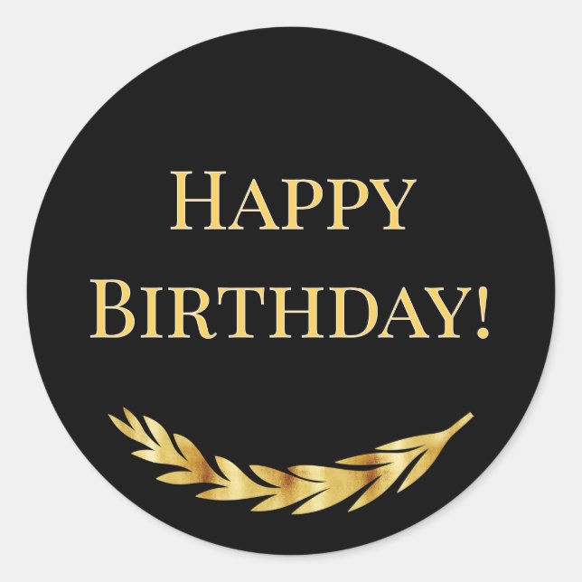 Happy Birthday black gold decor Classic Round Sticker (Front)