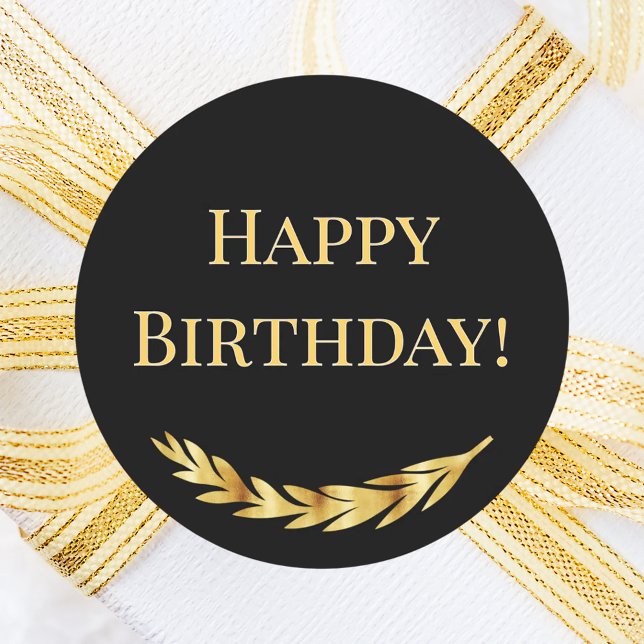 Happy Birthday black gold decor Classic Round Sticker (Creator Uploaded)