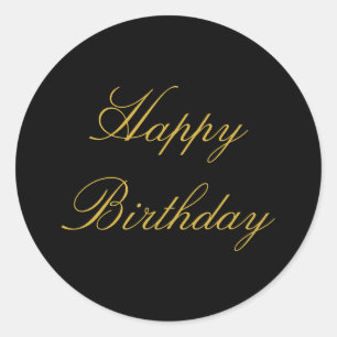 Happy Birthday Black Gold Elegant Glam Classic Round Sticker