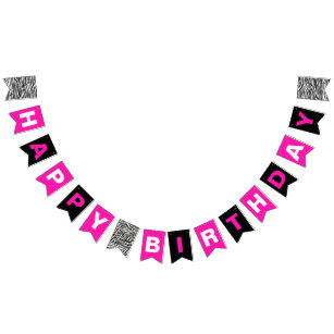 Happy Birthday Black Hot Pink and Black with Zebra Bunting