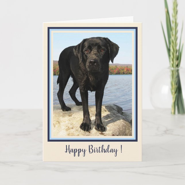 Happy Birthday Black Labrador Beach Puppy Cute Dog Thank You Card (Front)