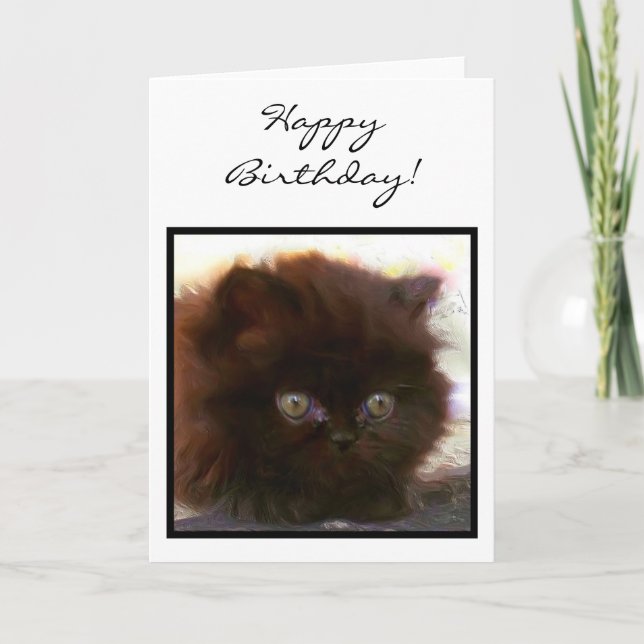 Happy Birthday Black Persian Kitten greeting card (Front)