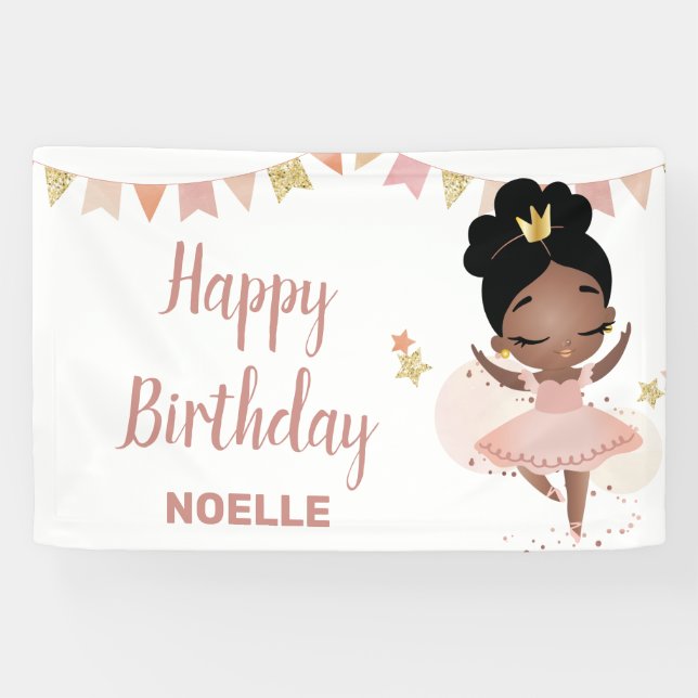 Happy Birthday! Black Princess Ballerina  Banner (Horizontal)