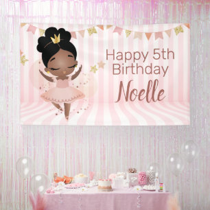 Happy Birthday! Black Princess Ballerina, Stripes Banner