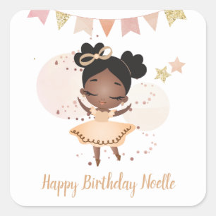 Happy Birthday! Black Princess Ballerina w/Bow Square Sticker