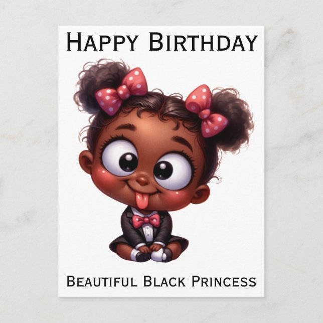 Happy birthday black princess melanin brown skin holiday postcard (Front)