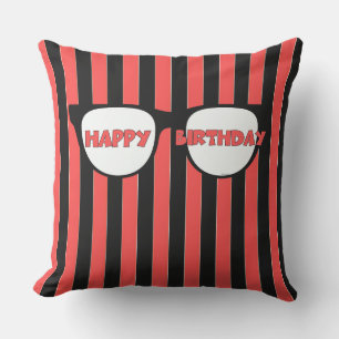 Happy Birthday Black Stripes  Cushion