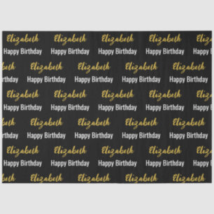 Happy Birthday Black White and Gold Elegant Name Tissue Paper