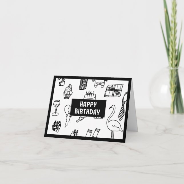 Happy Birthday Black & White Card (Front)