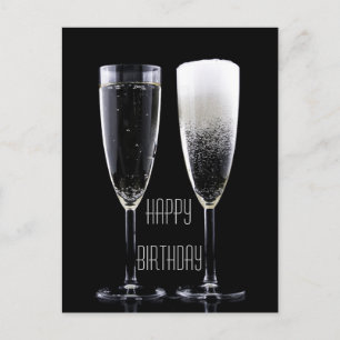 Happy Birthday Black White Champagne Flute Glasses Postcard