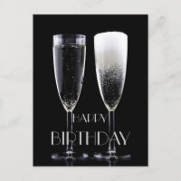 Happy Birthday Black White Champagne Flute Glasses