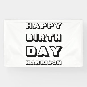 Happy Birthday black white custom name modern fun Banner