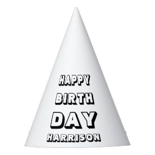 Happy Birthday black white custom name modern fun Party Hat
