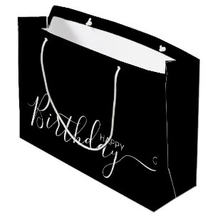 Happy Birthday Black White Elegant Large Gift Bag