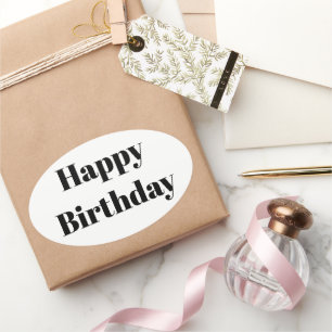 Happy Birthday Black White Minimalist Modern 2026 Oval Sticker
