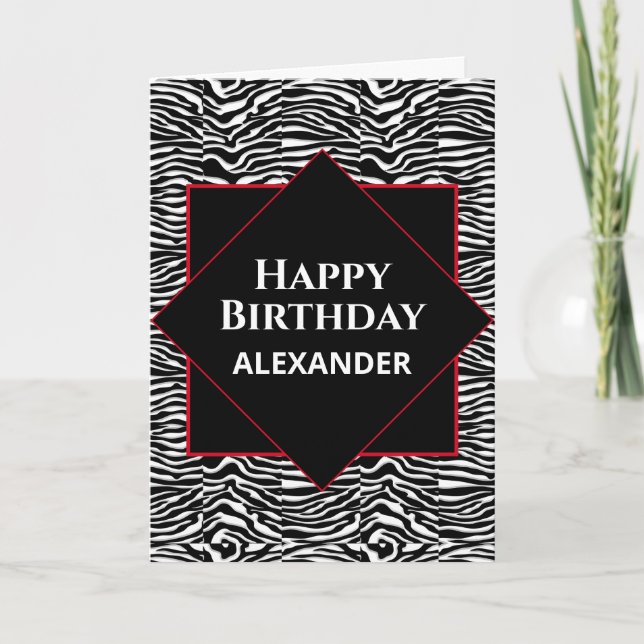 Happy Birthday Black White Modern Personalise  Card (Front)