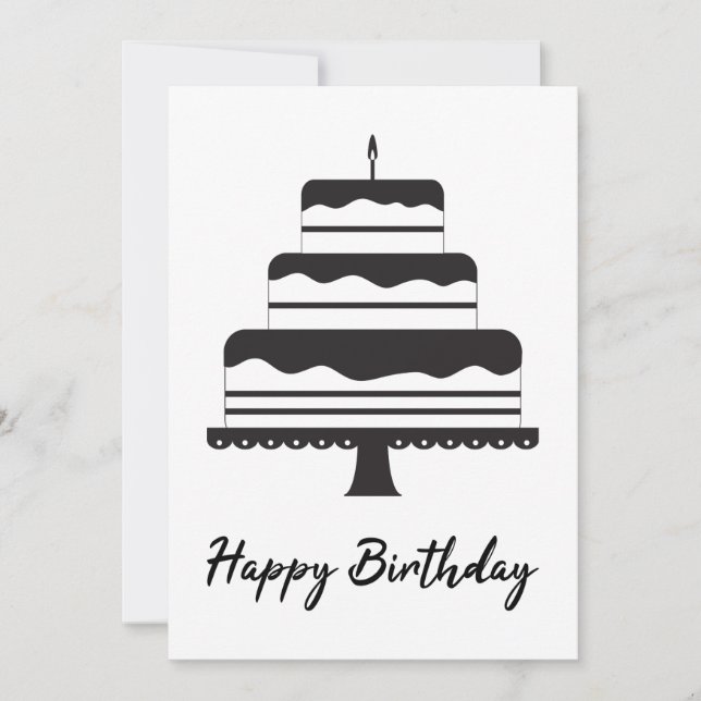 Happy Birthday | Black White Three Tier Cake Card (Front)