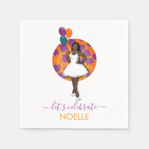 Happy Birthday! Black Woman, Balloons & Flowers Napkin