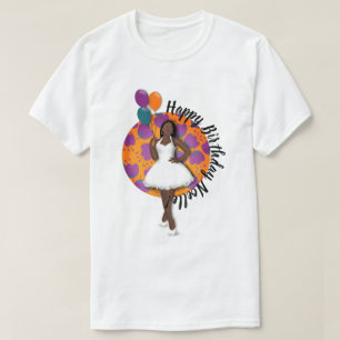 Happy Birthday! Black Woman, Balloons & Flowers  T-Shirt