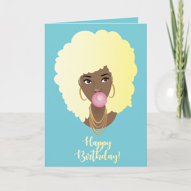 Happy Birthday! Black Woman, Blonde Afro Bubblegum Card (Front)