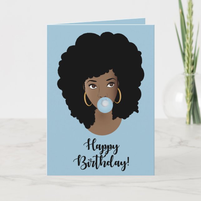 Happy Birthday! Black Woman, Bubblegum, Blue Card (Front)