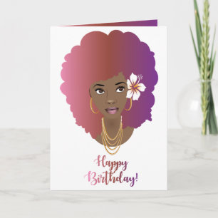Happy Birthday! Black Woman, Colourful Afro, Flowe Card