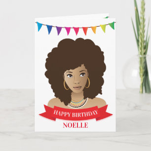 Happy Birthday, Black Woman, Colourful Banner Card