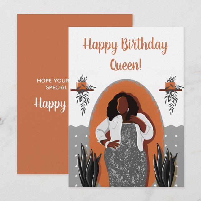Happy Birthday, Black Woman, Houseplants BW Orange (Front/Back)