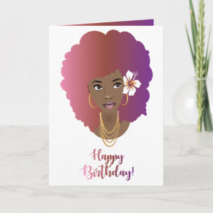 Happy Birthday! Black Woman, Pink & Purple Afro Card
