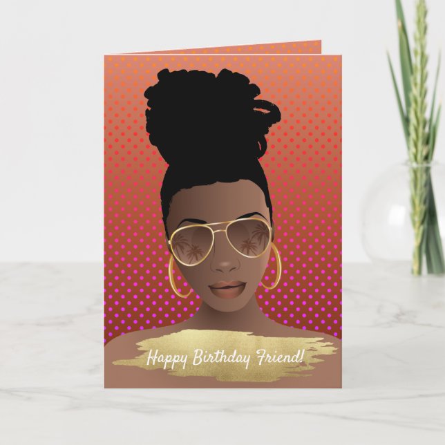 Happy Birthday! Black Woman w/Gold Shades Card (Front)