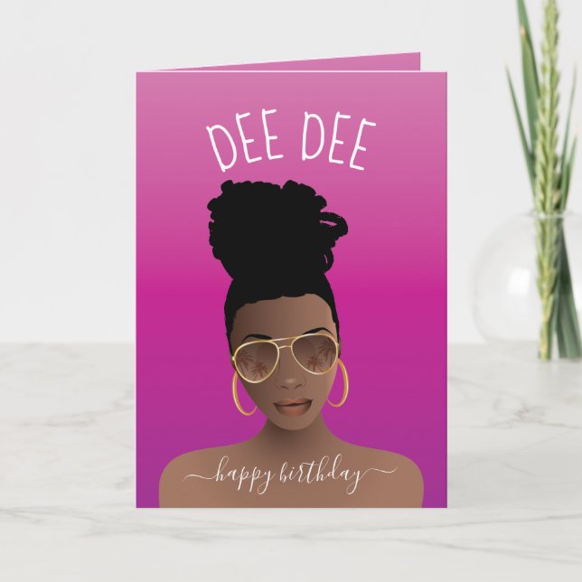 Happy Birthday, Black Woman w/Shades Pink, Magenta Card (Front)