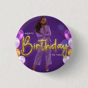 Happy Birthday Black Women Melanin Sista Magic 3 Cm Round Badge