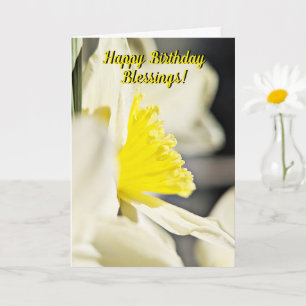 Happy Birthday Blessings Yellow Daffodil Custom Card