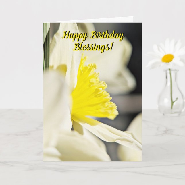 Happy Birthday Blessings Yellow Daffodil Custom Card (Small Plant)