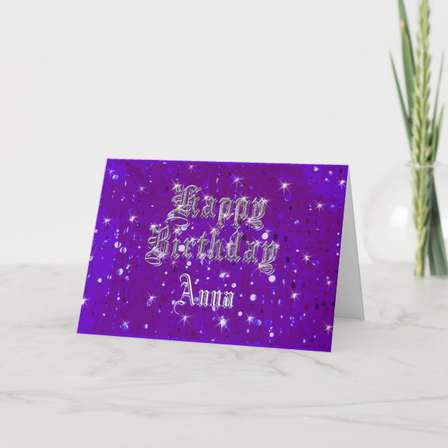Happy Birthday Bling Purple Greeting Card (Front)