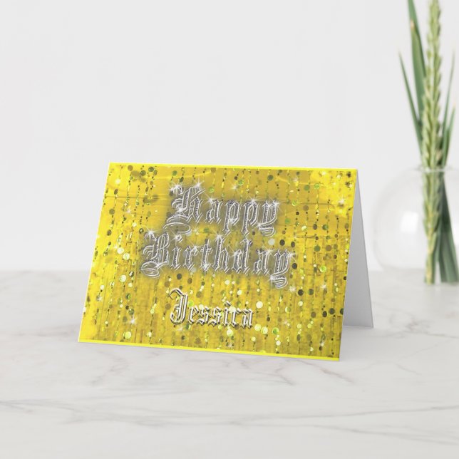 Happy Birthday Bling Yellow Greeting Card (Front)