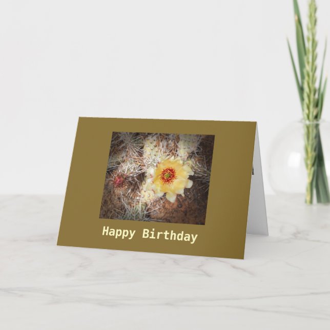 Happy Birthday Blooming Cactus Template Card (Front)