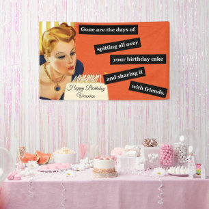 Happy Birthday Blowing Out Candles Vintage Funny Banner