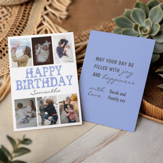 Happy Birthday Blue 6 Photo Collage Greeting Card (Creator Uploaded)