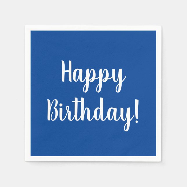 Happy Birthday Blue and White Birthday Party Napkin (Front)