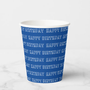 Happy Birthday blue and white pattern modern party Paper Cups