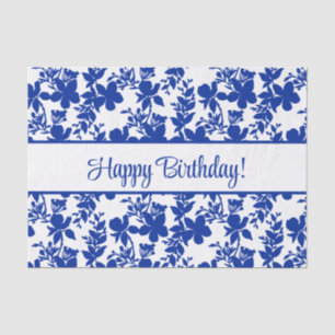 Happy Birthday Blue Azure Floral Pattern Tissue Paper